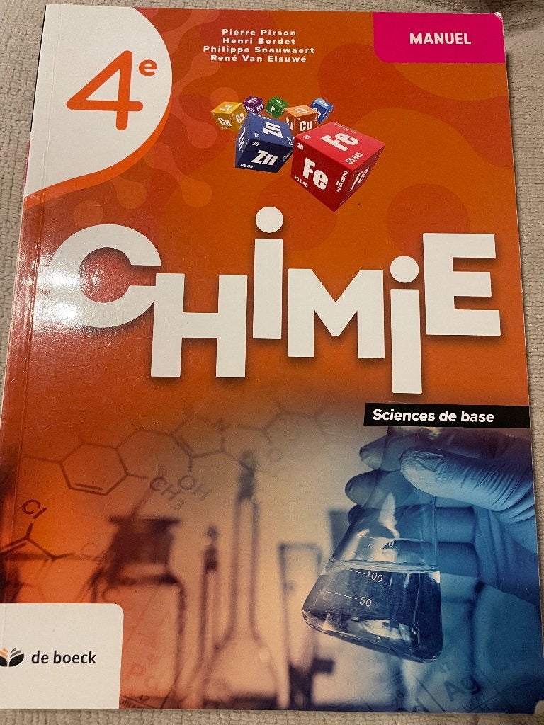 Manuel chimie 4 eme secondaire, Livres, Enlèvement, Secondaire, De boeck, Chimie