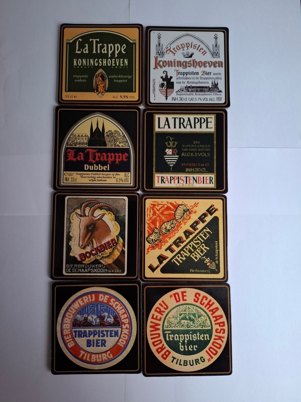 Set 8 BierOnderzetters La Trappe& De Schaapskooi (Tilburg), Verzamelen, Ophalen of Verzenden, Zo goed als nieuw, Viltje(s), La Trappe