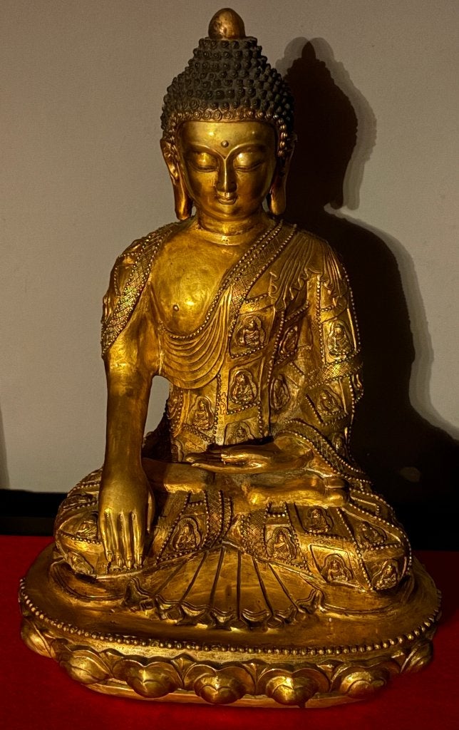 Rare Grand Bouddha du Tibet en Bronze Doré 1970, Antiquités & Art, Art | Art non-occidental, Tibet, Enlèvement ou Envoi, Bronze
