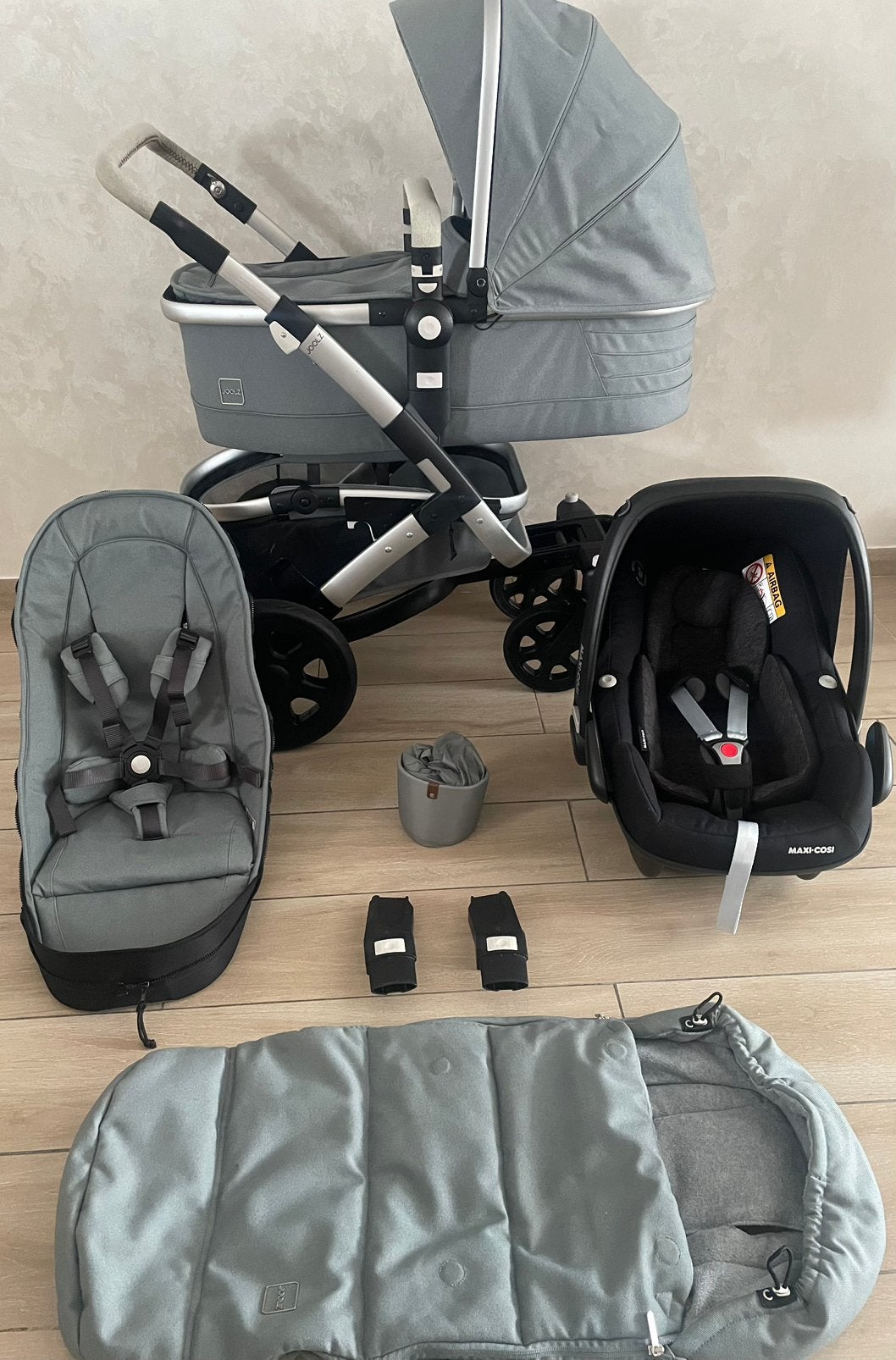 Ensemble complet de poussette Joolz Geo2/Gentle Blue 3-en-1, Ba, Comme neuf, Enlèvement, Protection de pluie