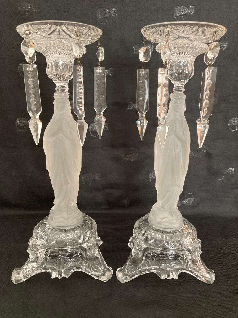Antieke glazen kandelaars - Maria (2 stuks), Ophalen of Verzenden, Glas