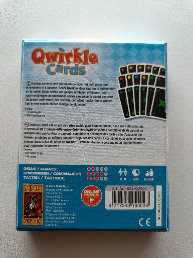 Qwirkle Cards Kaartspel – 999 Games – Compleet & ZGAN, Trois ou quatre joueurs, Enlèvement, Neuf, 999 games