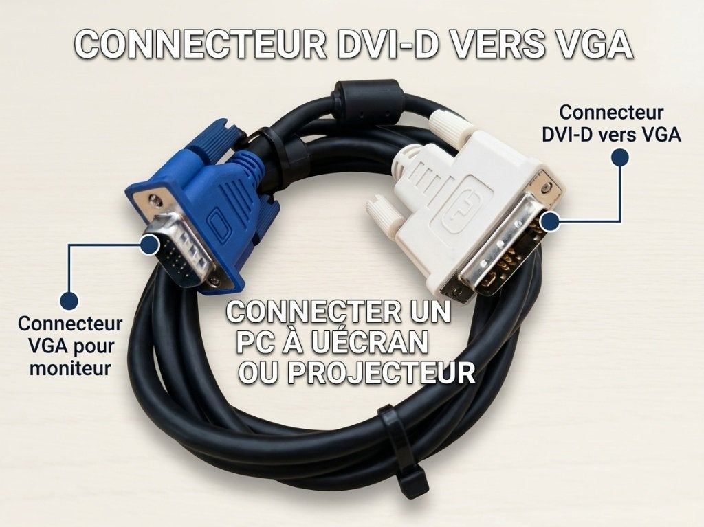 Câble Vidéo DVI vers VGA (DVI-D Mâle vers VGA Mâle), Informatique & Logiciels, Enlèvement ou Envoi, Utilisé