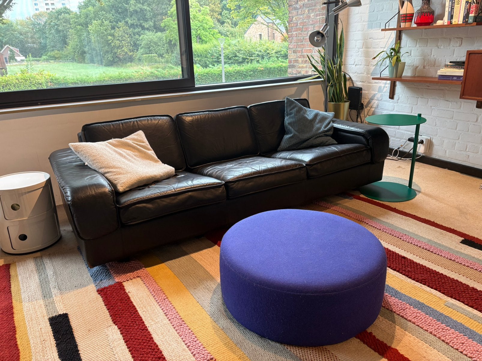 Vintage zwart lederen Leolux driezit sofa, Ophalen, Gebruikt, Leer, Modernisme