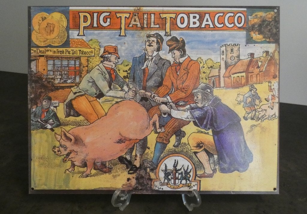 zinken/metalen nostalgisch bord Pig tail tabacco [jcm1663], Verzamelen, Merken en Reclamevoorwerpen, Ophalen of Verzenden