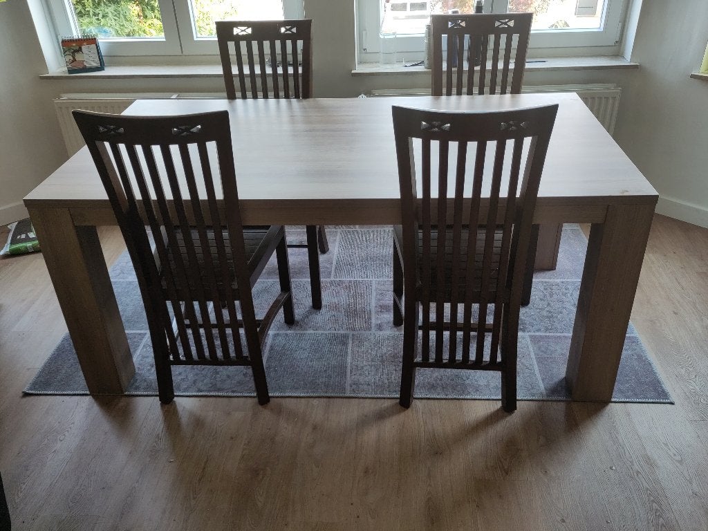 table à manger rectangulaire démontable et chaises en option, 150 à 200 cm, Cinq personnes ou plus, Enlèvement, Utilisé