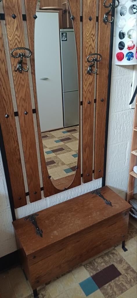 Vintage kapstok met spiegel en opbergruimte / zitbankje, Ophalen