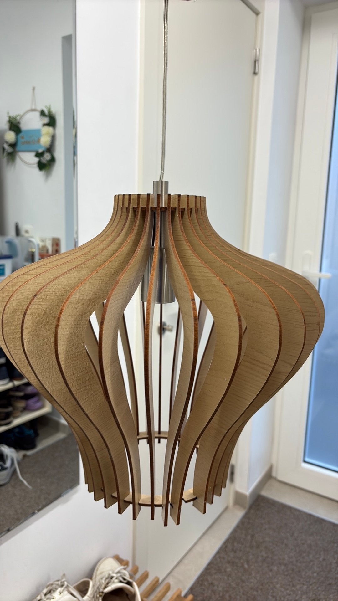 Moderne hanglamp in hout, Huis en Inrichting, Ophalen, Modern/ landelijk, E27 (groot), Zo goed als nieuw