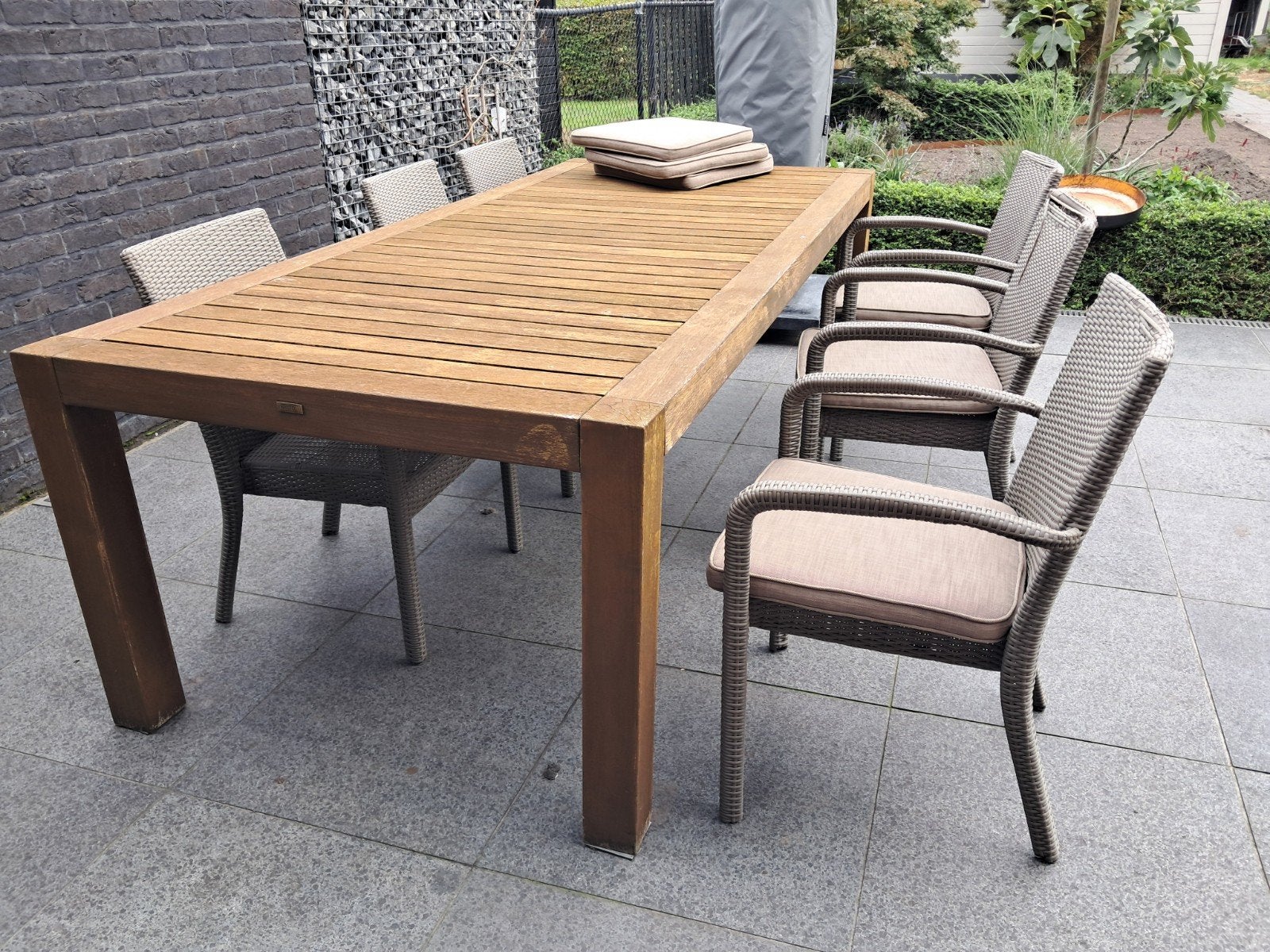 Tuintafel set 6 stoelen, Jardin & Terrasse, Enlèvement, Utilisé, Rectangulaire, Osier