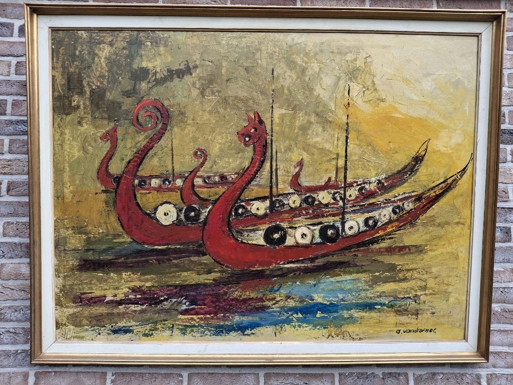 olieverfschilderij Adhémar Vandroemme, Ophalen, Maritiem / water, Overige stijlen, Overige ondergronden