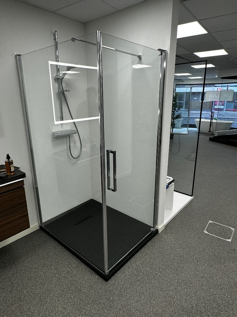 Douchebak incl. glazen wanden en kraanwerk, Doe-het-zelf en Bouw, Sanitair, Ophalen, Nieuw, Chroom, Douche