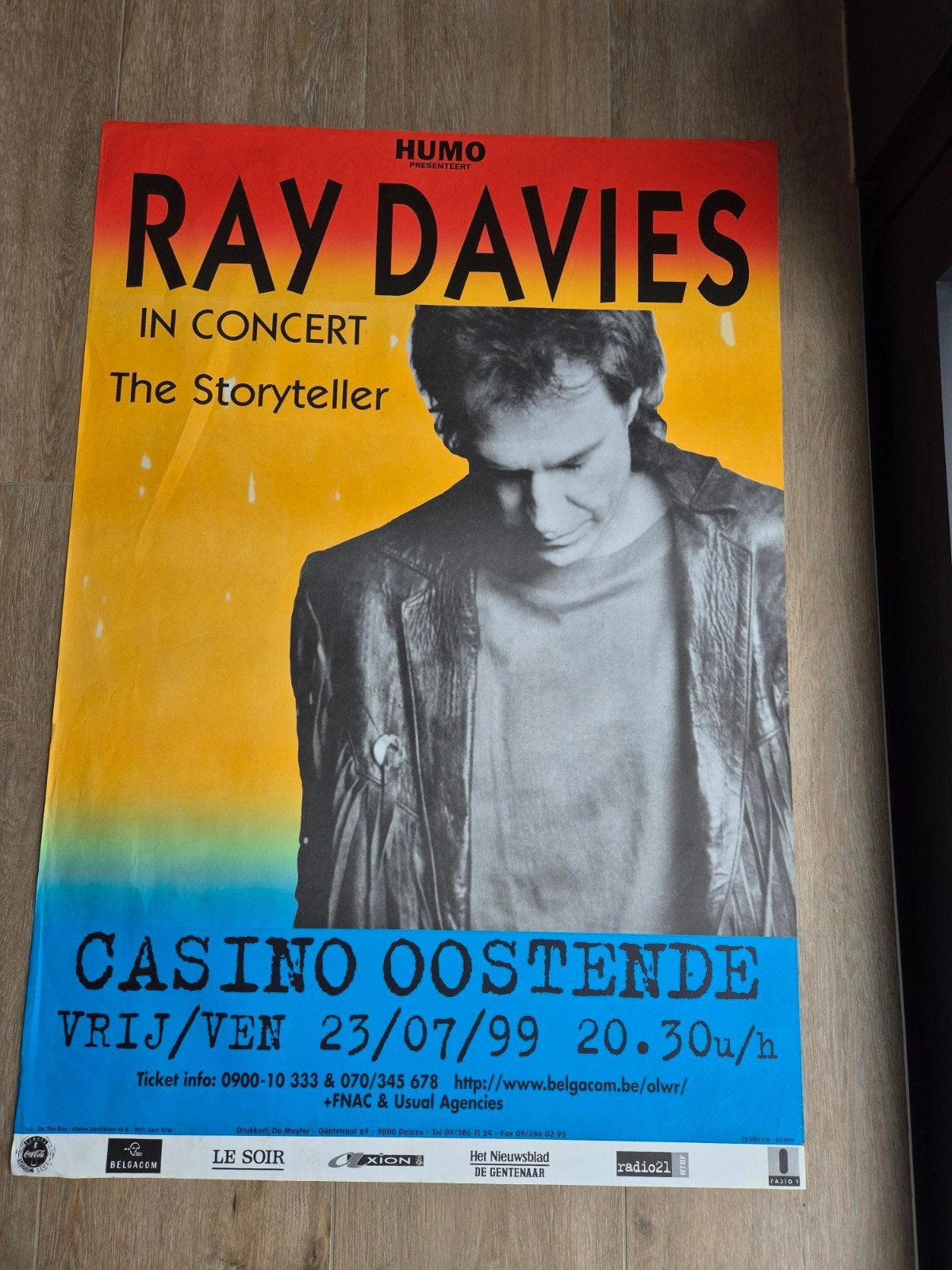 Concert poster Ray Davies Oostende 1999, Verzamelen, Ophalen of Verzenden, Zo goed als nieuw, Muziek