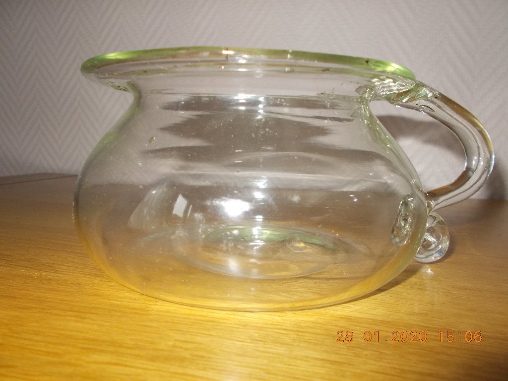Pot ancien en verre transparent avec anse., Transparent, Comme neuf, Verre, Enlèvement
