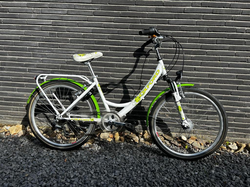 Groen/witte stadfiets voor kinderen 40cm, Fietsen en Brommers, Gebruikt, Velgrem, Versnellingen, Minder dan 47 cm