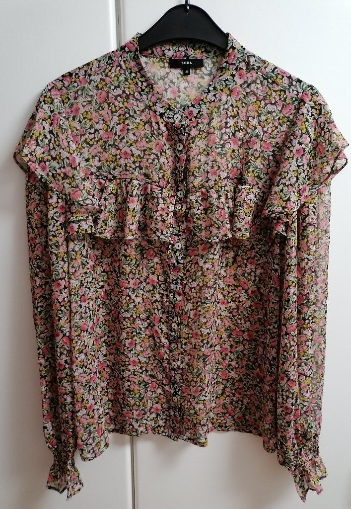 Oudroos gebloemde bloes met lange mouwen, 40, Kleding | Dames, Blouses en Tunieken, Ophalen of Verzenden, Zo goed als nieuw