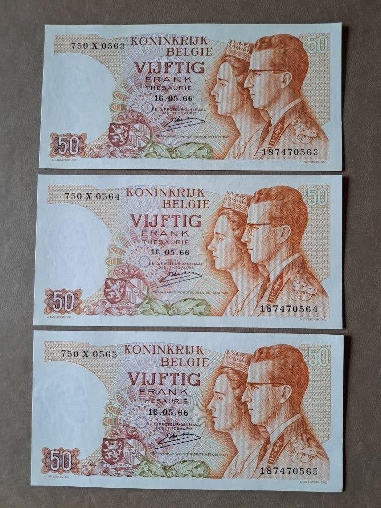 Set van 3 biljetten van 50 frb 1966 - Collectie, Ophalen, België, Setje