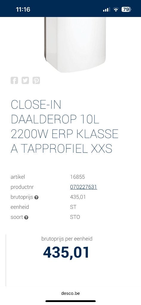Daalderop close-in 10L, Minder dan 20 liter, Ophalen, Nieuw, Boiler