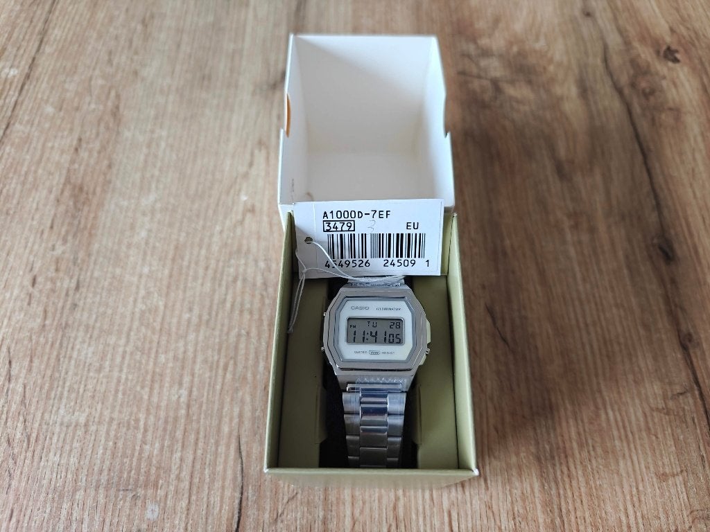 Casio Vintage Premium A1000D-7EF horloge - Nieuw in doos, Staal, Polshorloge, Nieuw, Ophalen of Verzenden