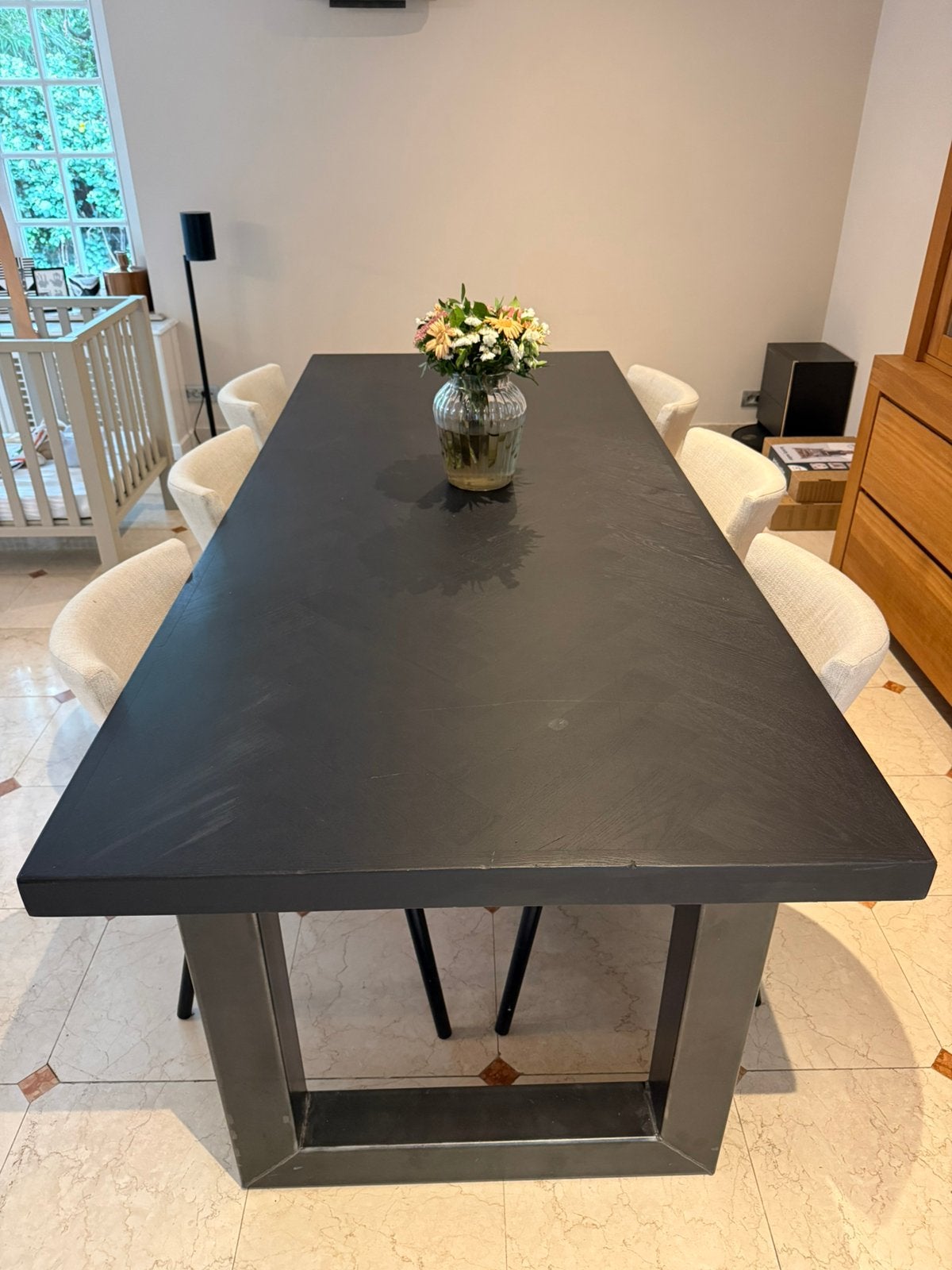 Massief eiken visgraat eettafel 240x100cm, Ophalen, 100 tot 150 cm, Eikenhout, 200 cm of meer