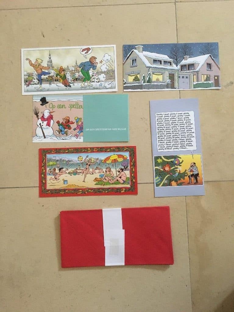 Set 5 dubbele eindejaarskaarten + enveloppen  De Kiekeboes, Ophalen of Verzenden