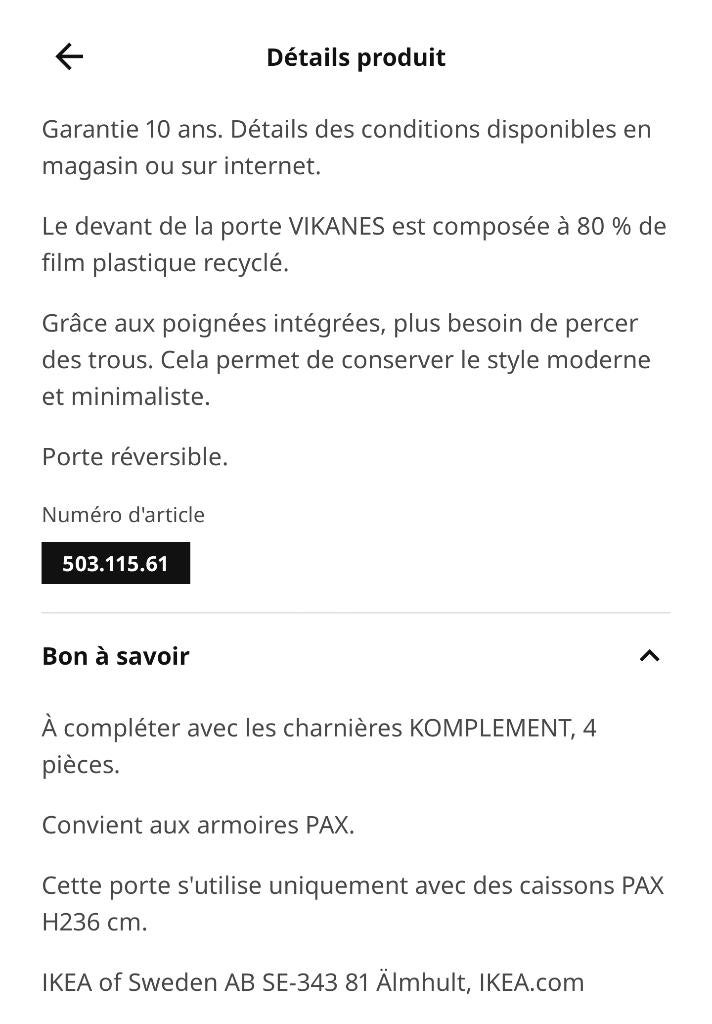 Porte armoire Vakanens Ikea, Enlèvement, Neuf, Modern