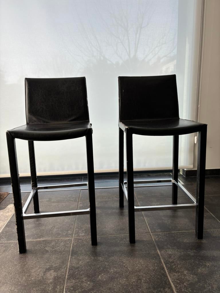 Barstoelen zwart, Ophalen, Gebruikt, Met voetsteun, Leer