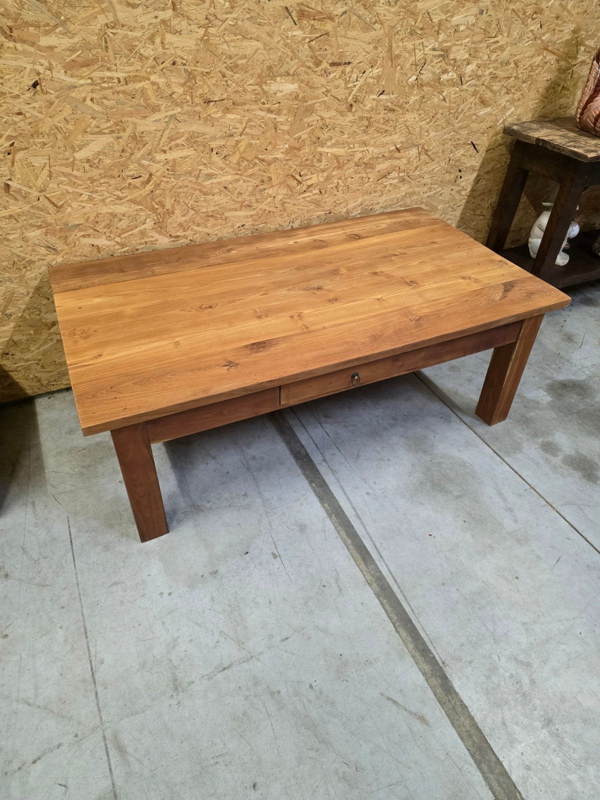 Mooie massief teakhouten salontafel 140cm met 1 schuif., Ophalen