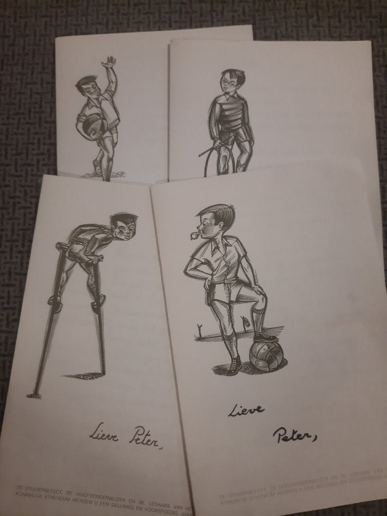 Gerard Gaudaen - geïllustreerde nieuwjaarsbrieven 1967, Antiek en Kunst, Kunst | Etsen en Gravures, Dagelijks leven, Met tekst