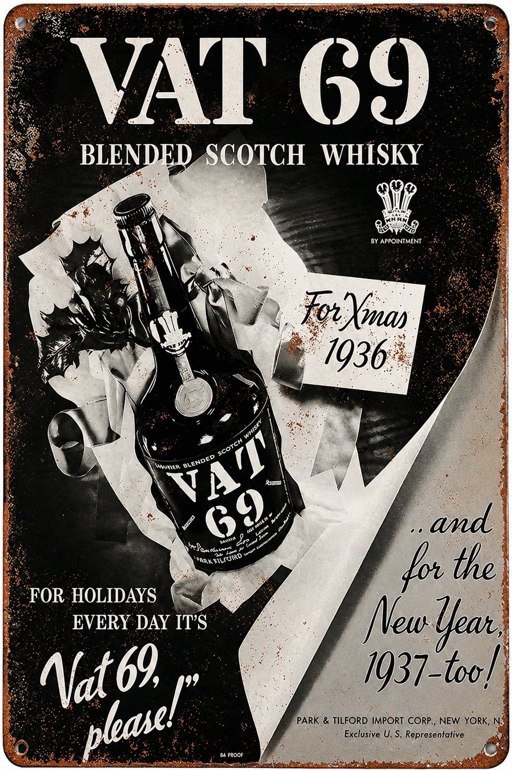 Metalen reclamebord VAT 69 whisky - retro vintage mancave, Verzamelen, Ophalen of Verzenden, Nieuw, Reclamebord