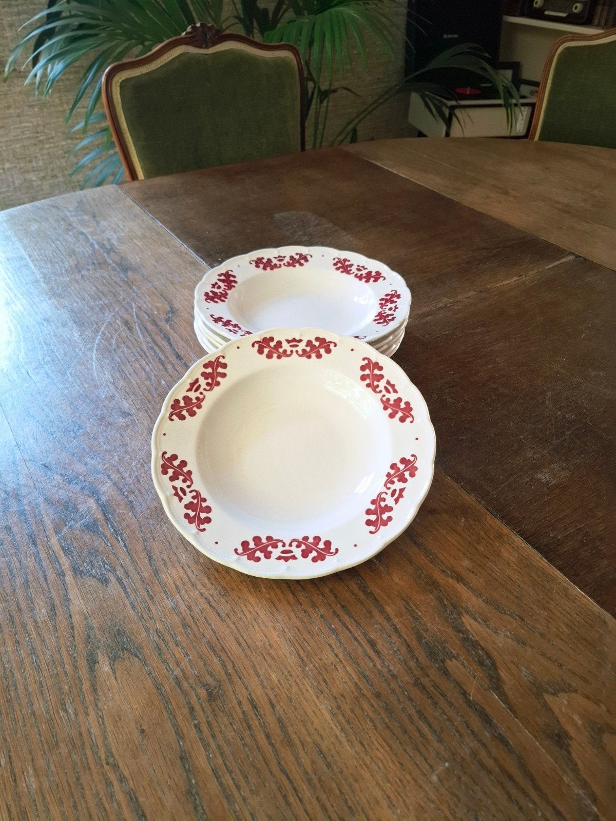 Vintage soepborden Boch reeks Eikenblad rood - set van 6, Ophalen of Verzenden