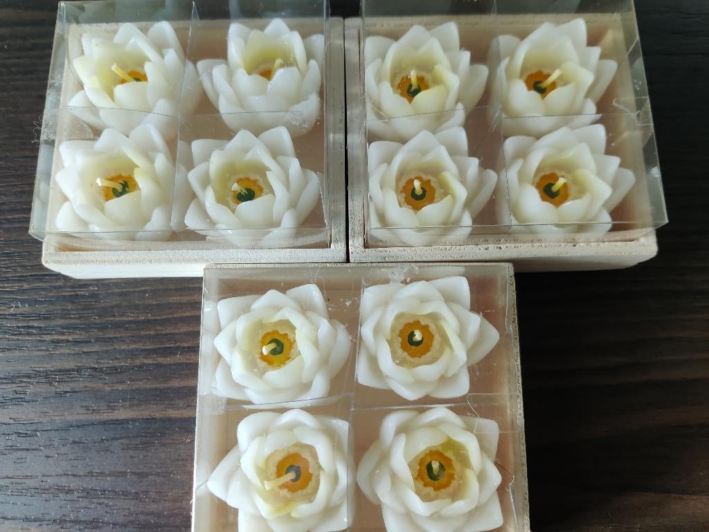 3 doosjes met bloemenkaarsjes - NIEUW, Ophalen of Verzenden, Nieuw, Kaars, Minder dan 25 cm