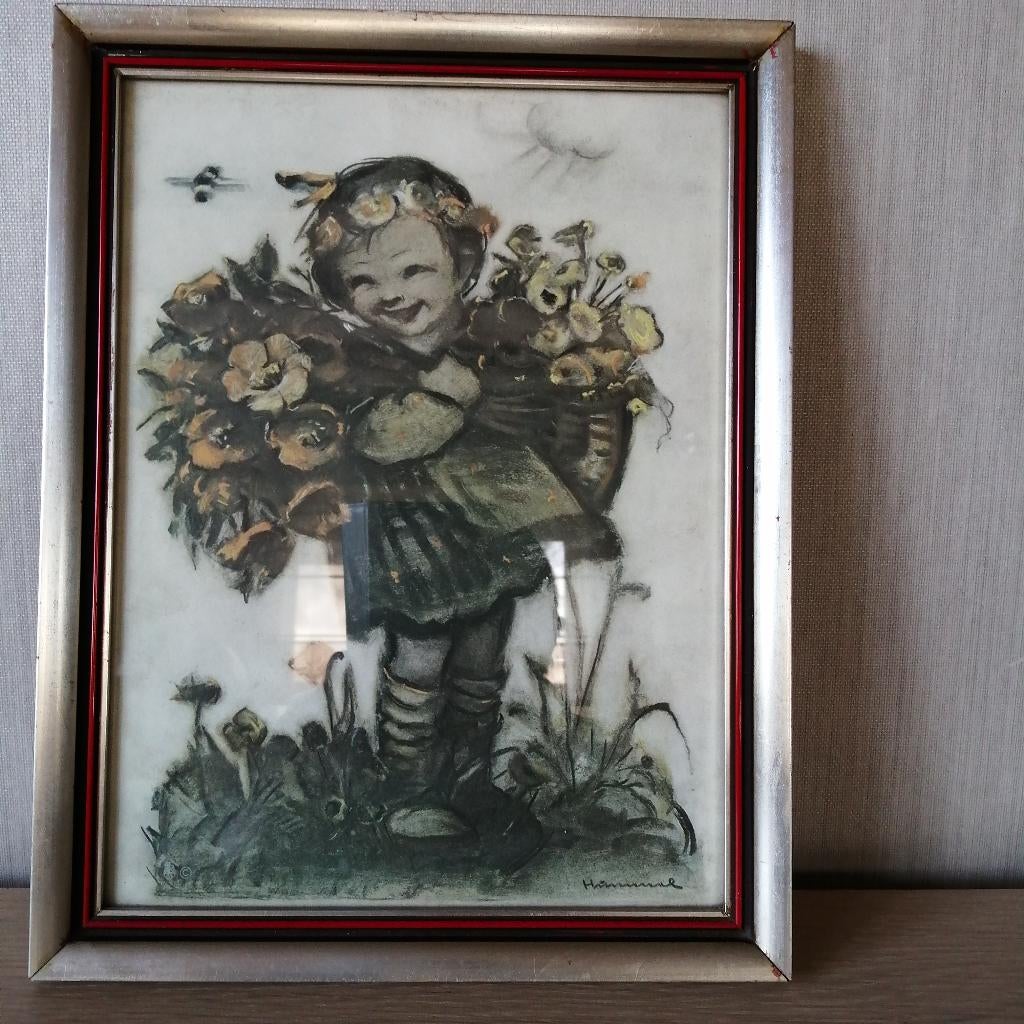 2 kaders met tekening kind (getekend Hummel ), Antiek en Kunst, Ophalen of Verzenden