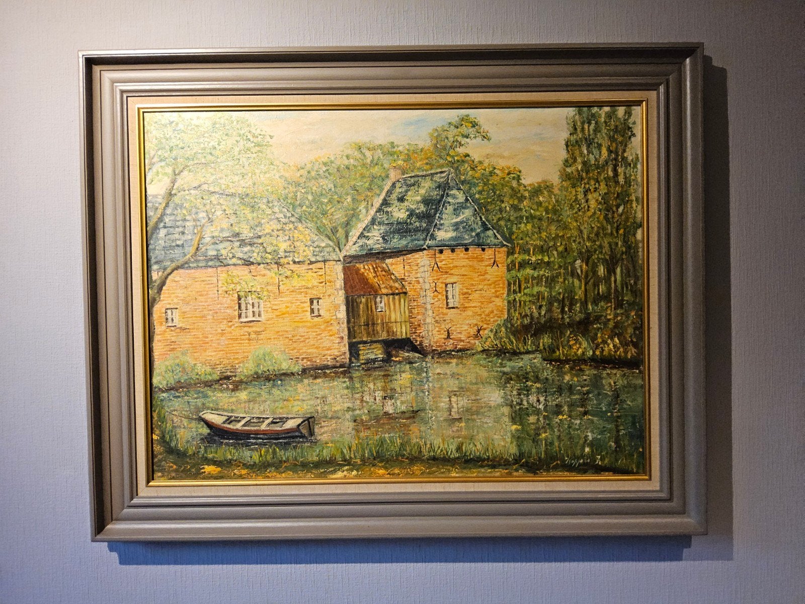 Watermolen op doek, Antiek en Kunst, Ophalen, Gesigneerd, Doek