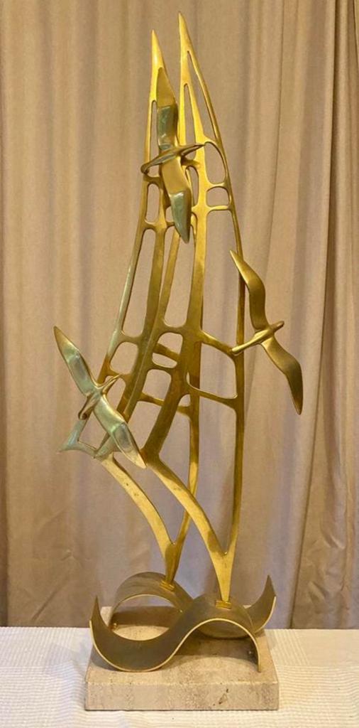 Grande sculpture moderne en bronze doré - 97 cm, Enlèvement, Comme neuf, Beige, Moderne