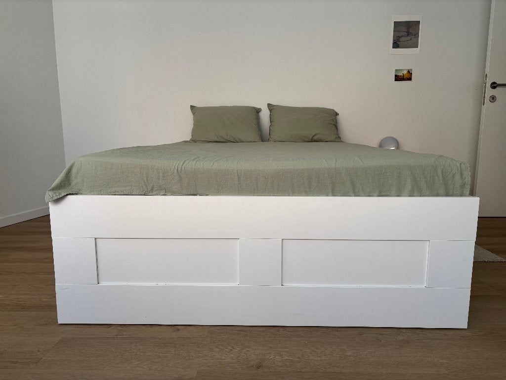 Bed + lattenbodem + matras te koop, Huis en Inrichting, Slaapkamer | Bedden, Ophalen, Wit, Tweepersoons, 140 cm