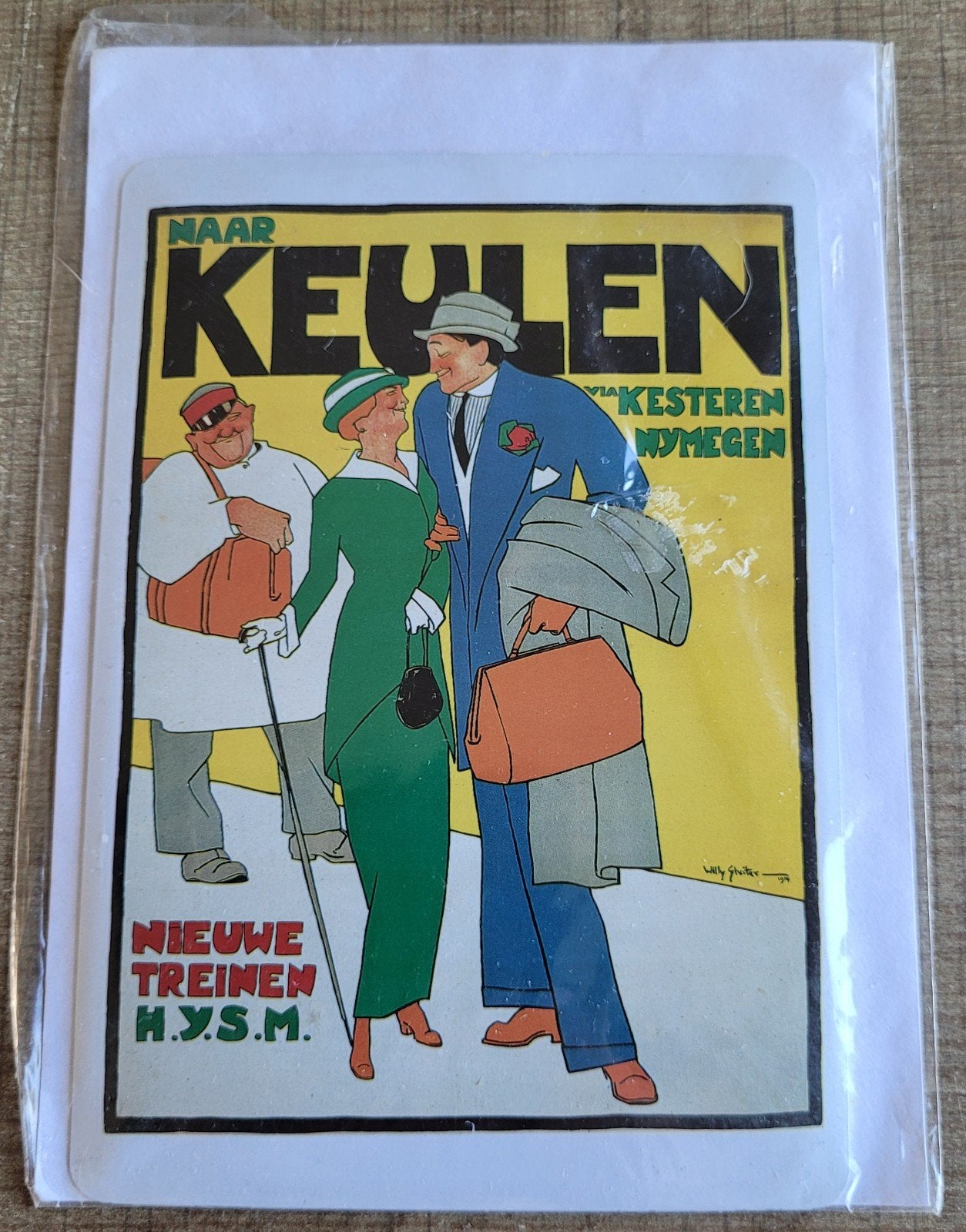 Metalen plaatje/ kaart: oude spoorwegposter (Willy Sluiter), Antiek en Kunst, Curiosa en Brocante, Ophalen of Verzenden