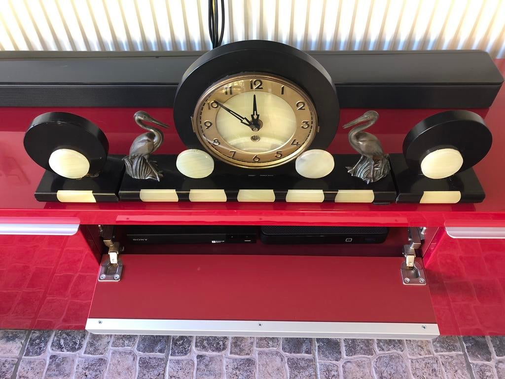 Antieke Art deco schoorsteenklok met pelikanen, Ophalen, Zo goed als nieuw