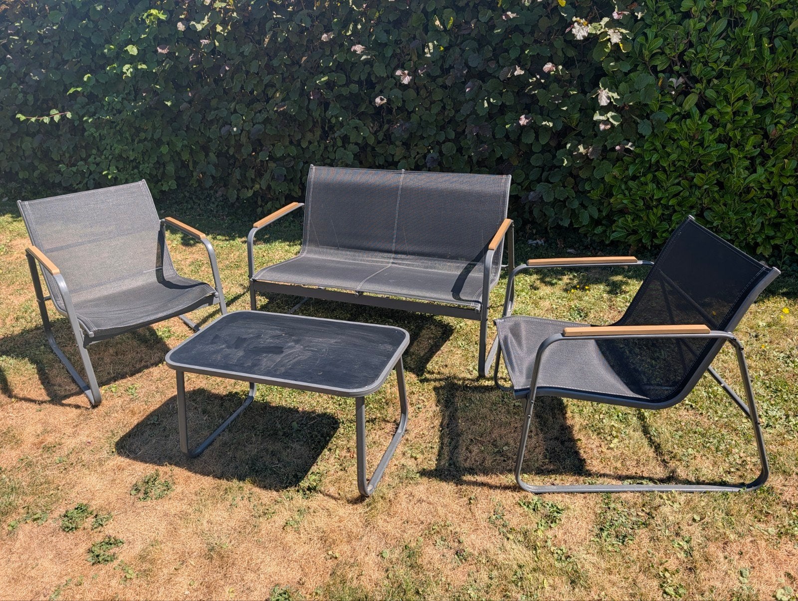 Buitenloungeset – 2-zit, 2 fauteuils & tafeltje, Tuin en Terras, Ophalen, Loungeset