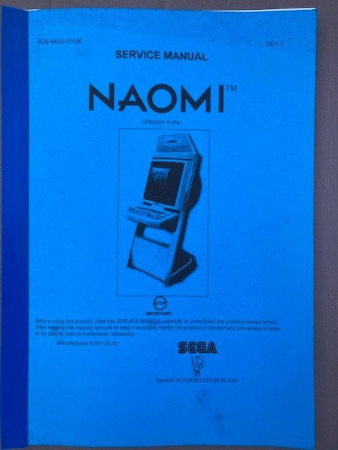 SEGA NAOMI SERVICE MANUAL Upright type 420-6455-01UK REV 1, Verzamelen, Automaten | Overige, Ophalen of Verzenden, Zo goed als nieuw