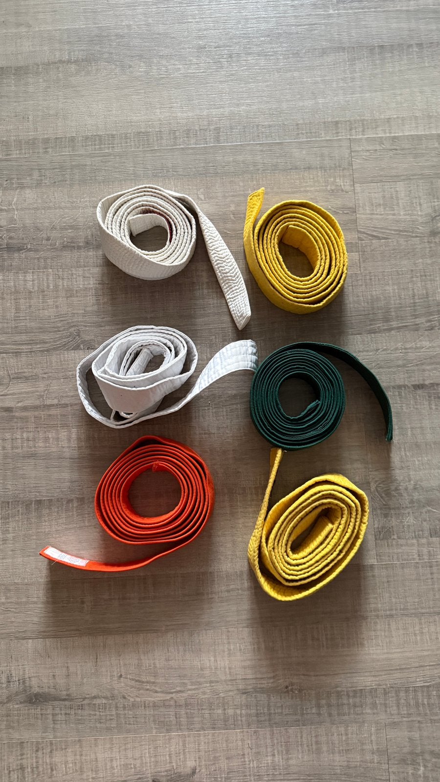 Set van 6 Taekwondo-riemen - verschillende kleuren, Sport en Fitness, Vechtsporten en Zelfverdediging, Ophalen of Verzenden, Zo goed als nieuw
