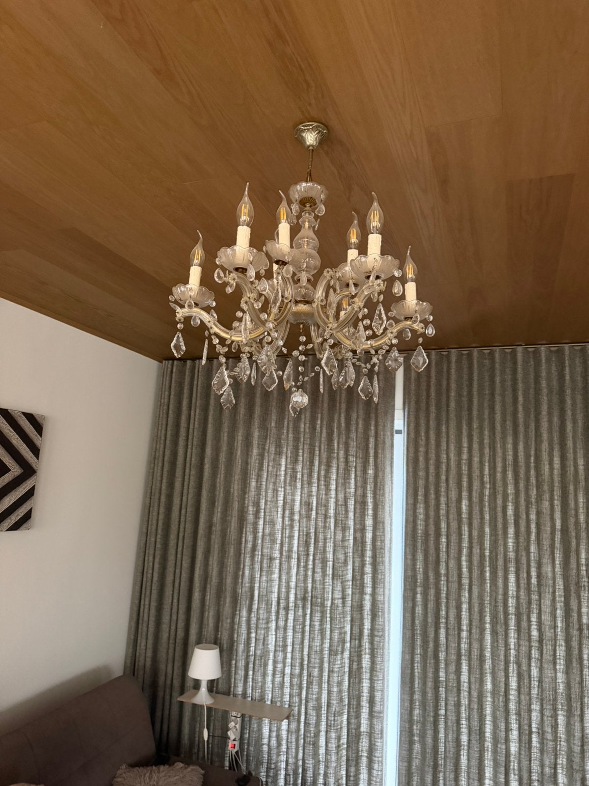 Antieke kristallen luster, Huis en Inrichting, Lampen | Kroonluchters, Ophalen, Gebruikt