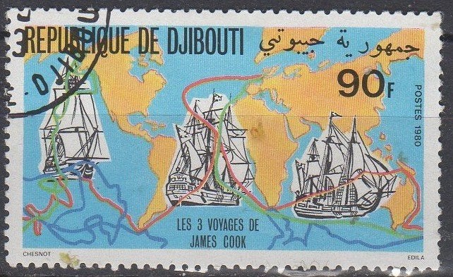 Djibouti - 200e sterfdag kapitein James Cook - 1980, Ophalen of Verzenden, Gestempeld