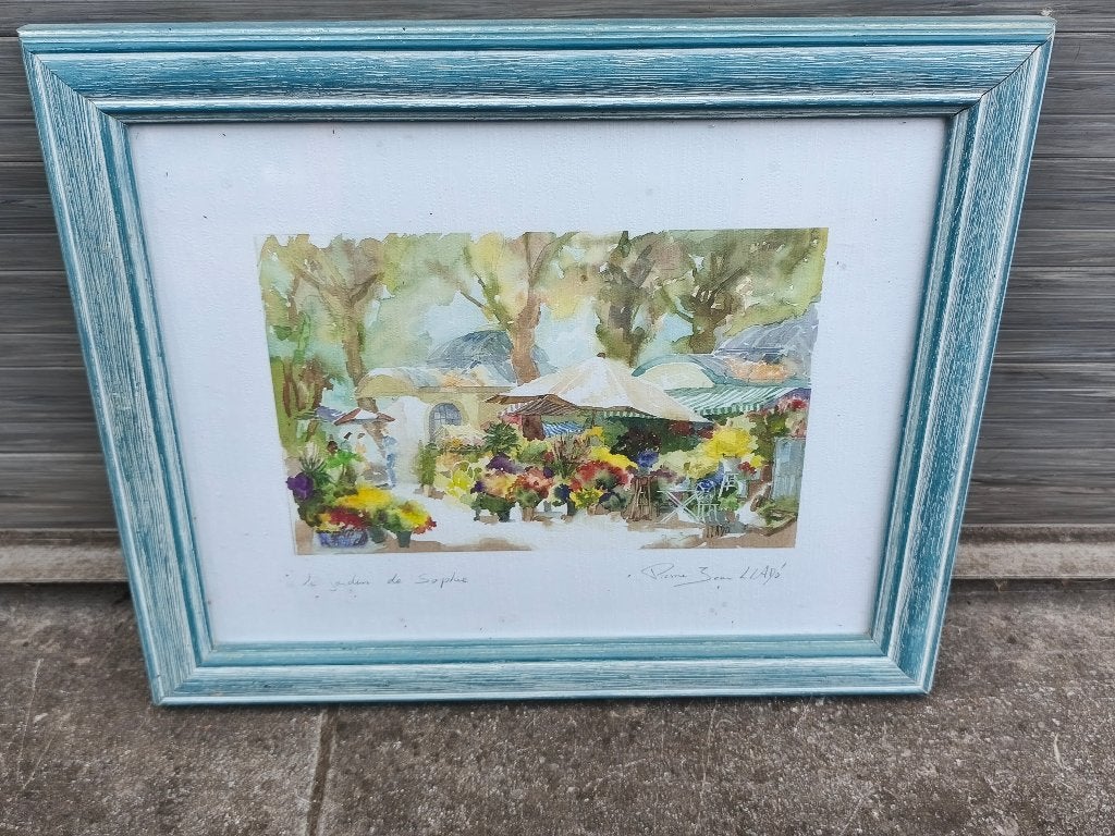 aquarelle jardin de sophie signe jean pierre llado, Antiquités & Art, Enlèvement ou Envoi, Aquarelle