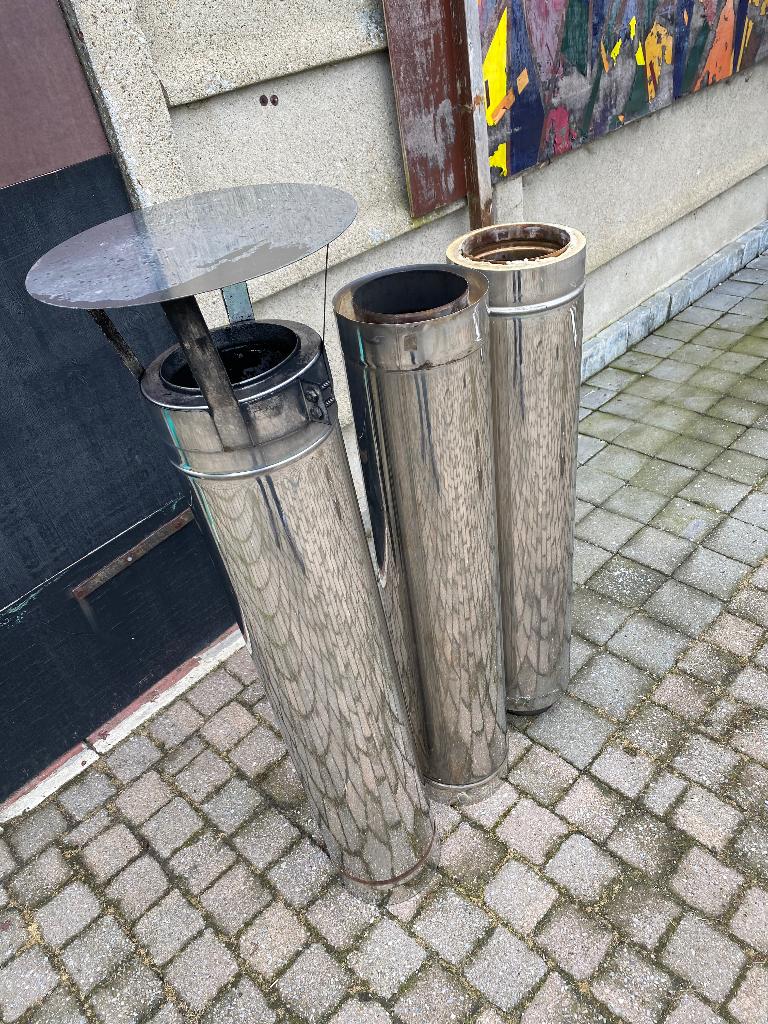 RVS dubbelwandige Schoorsteenpijp voor kachel met kap, Huis en Inrichting, Kachels, Ophalen, Gebruikt