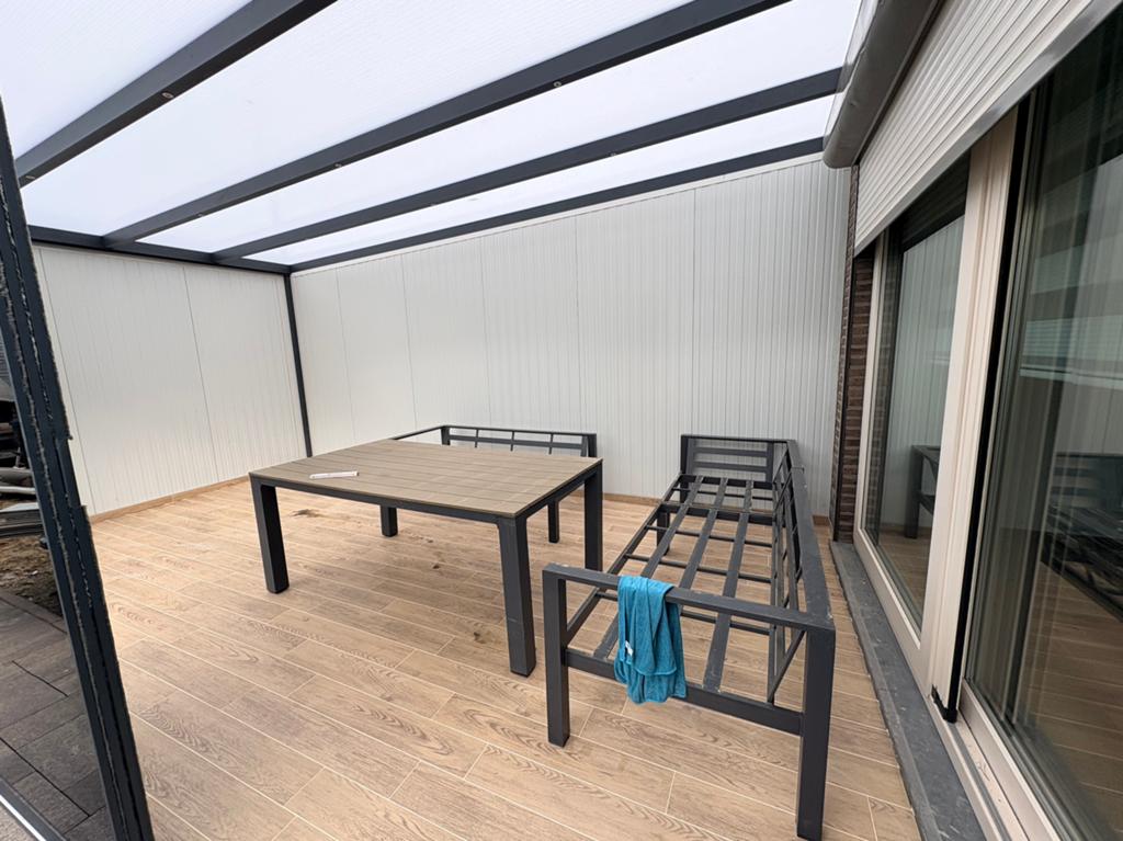 Tuinset 390x70cm met tafel 180x100cm , zonder kussens, Tuin en Terras, Ophalen, Gebruikt, 6 zitplaatsen, Aluminium