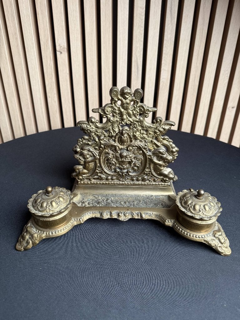 Vintage dubbele inktpot in brons, Antiek en Kunst, Ophalen