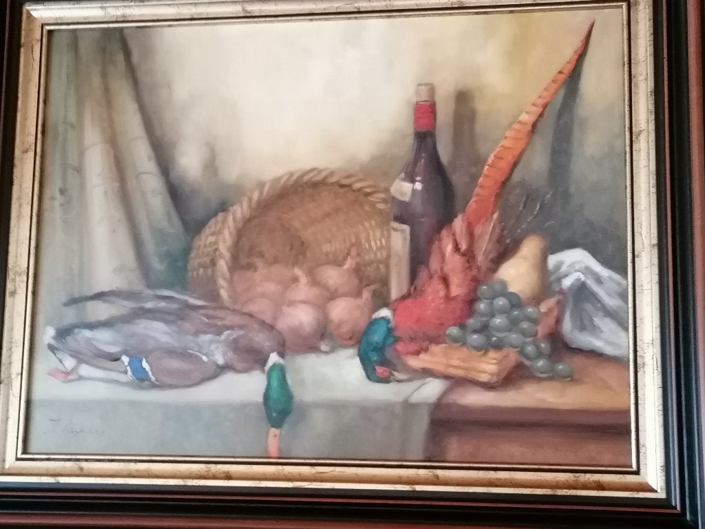 Schilderij fazanten thema wild, Antiek en Kunst, Ophalen, Doek