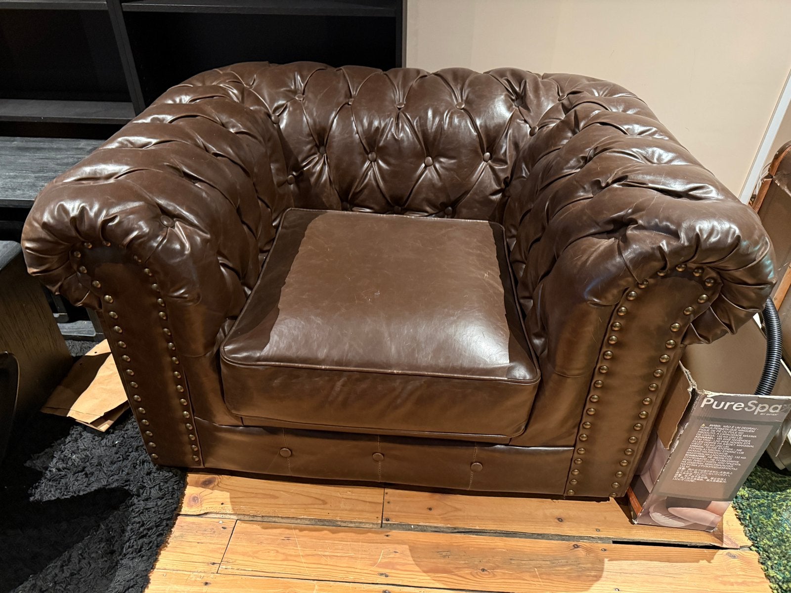 Fauteuil Chesterfield Cuir Marron Vintage /Zetel Leder Bruin, 75 à 100 cm, Moins de 150 cm, Une personne, Enlèvement