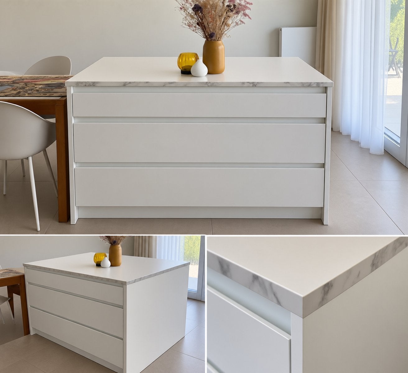 Nouveau plan de travail cuisine 120x90 - blanc/marbre, Enlèvement, Comme neuf, Blanc