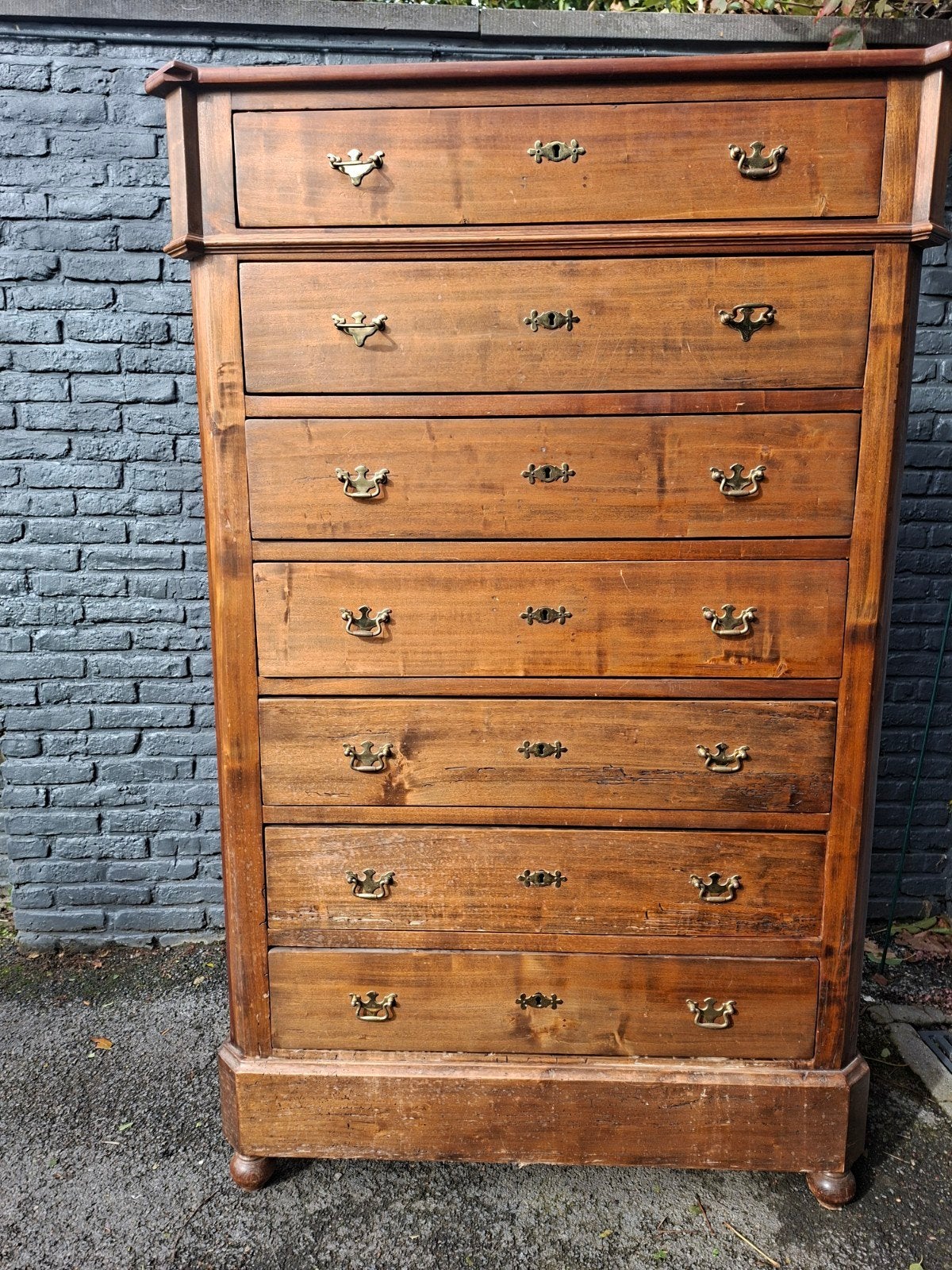 7 laden kast, bruin, antiek. 1m60 hoog, 46 breed., Ophalen, Gebruikt, 5 laden of meer, 50 tot 100 cm